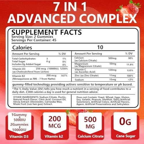 Gomitas BEVIX de Vitamina D3 K2, Sin Azúcar, Veganas, Extra Fuertes, con Calcio, Magnesio y Zinc, para el Sistema Inmunológico y Salud Ósea, Adultos, - imagen 6