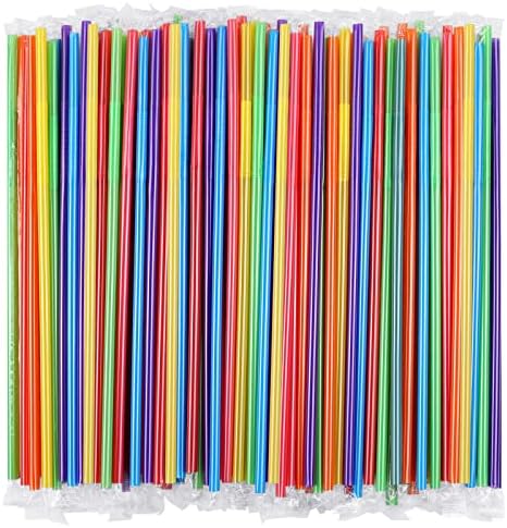 300 Piezas de Popotes de Plástico Flexibles y Coloridos, Desechables, 10.2 de Largo y 0.23'' de Diámetro, Empacados Individualmente, Sin BPA - imagen 1