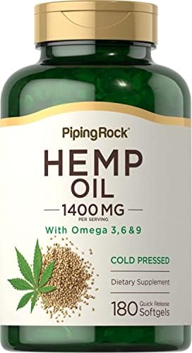 Cápsulas de Aceite de Cáñamo Piping Rock 1400mg | 180 Softgels | Omega 3 6 9 | Prensado en Frío | Suplementos Sin Gluten, No OGM - imagen 1