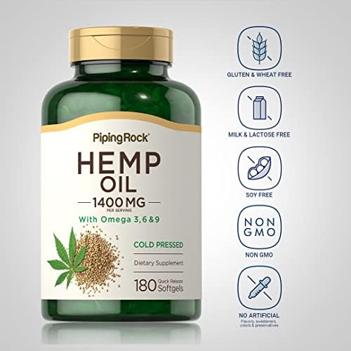 Cápsulas de Aceite de Cáñamo Piping Rock 1400mg | 180 Softgels | Omega 3 6 9 | Prensado en Frío | Suplementos Sin Gluten, No OGM - imagen 3