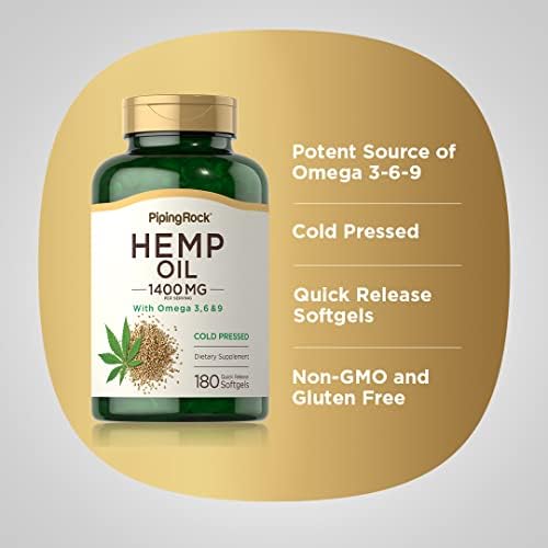 Cápsulas de Aceite de Cáñamo Piping Rock 1400mg | 180 Softgels | Omega 3 6 9 | Prensado en Frío | Suplementos Sin Gluten, No OGM - imagen 4