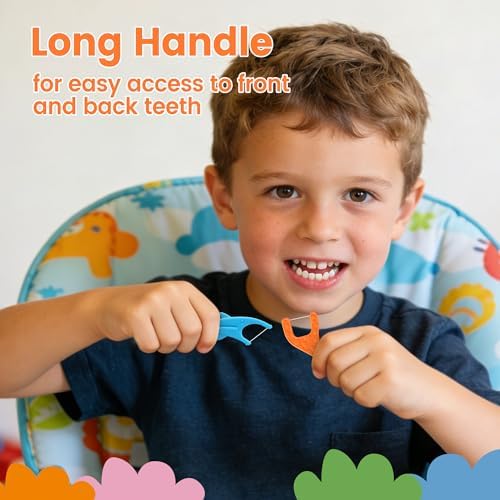 Hilo dental para niños Lakeyface, 300 piezas, sabor fresa, libre de BPA y flúor, con forma de animalito y mango largo, bolsa resellable. - imagen 6