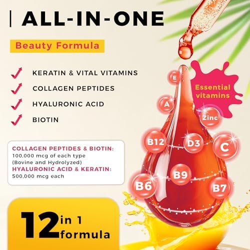 Complejo de Biotina Líquida y Péptidos de Colágeno WELVIUM con Queratina, Ácido Hialurónico, Aceite MCT, Zinc y Vitaminas B6, B7, B12, A, C, D3, E - - imagen 2