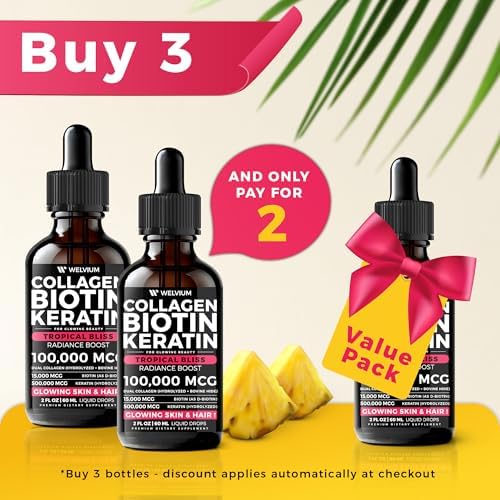 Complejo de Biotina Líquida y Péptidos de Colágeno WELVIUM con Queratina, Ácido Hialurónico, Aceite MCT, Zinc y Vitaminas B6, B7, B12, A, C, D3, E - - imagen 7
