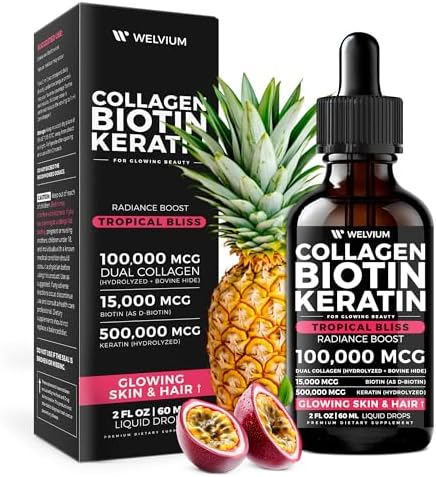 Complejo de Biotina Líquida y Péptidos de Colágeno WELVIUM con Queratina, Ácido Hialurónico, Aceite MCT, Zinc y Vitaminas B6, B7, B12, A, C, D3, E - - imagen 8