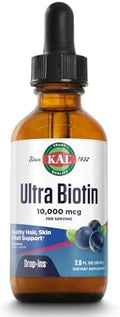 KAL Ultra Biotin 10000mcg Gotas - Biotina Líquida para Cabello, Piel y Uñas, Sabor Natural a Frutas Mixtas - 2 fl oz (Aproximadamente 59 Porciones) - imagen 1