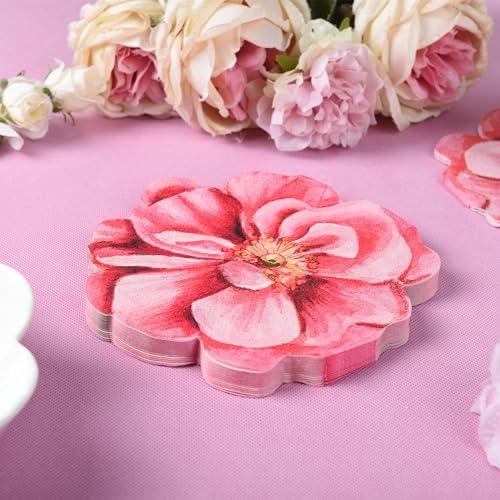 100 Piezas de Servilletas de Papel Florales Desechables Rosadas, Servilletas en Forma de Flor para Cumpleaños, Baby Shower y Día de las Madres - imagen 2