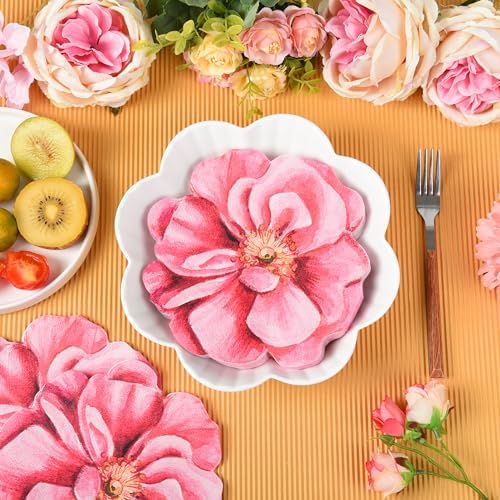 100 Piezas de Servilletas de Papel Florales Desechables Rosadas, Servilletas en Forma de Flor para Cumpleaños, Baby Shower y Día de las Madres - imagen 4