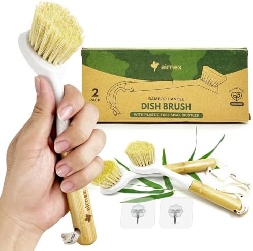 Set de 2 Cepillos de Platos AIRNEX de Bambú - Cepillo para Lavavajillas con Mango de Paja de Trigo y Cerdas de Sisal - Cepillo de Cocina Sin Rayones - imagen 1