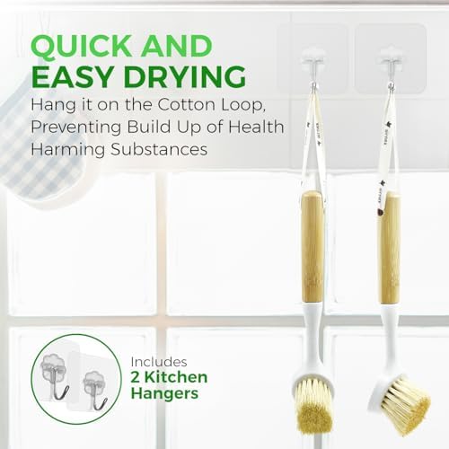 Set de 2 Cepillos de Platos AIRNEX de Bambú - Cepillo para Lavavajillas con Mango de Paja de Trigo y Cerdas de Sisal - Cepillo de Cocina Sin Rayones - imagen 5