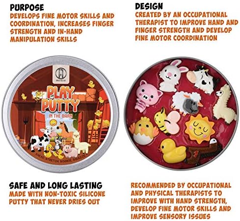 INNER-ACTIVE Play Putty Terapia para Niños con Encantos en el Granero, Resistencia Suave, Mejora Habilidades Motoras Finas y Fuerza en los Dedos, - imagen 5