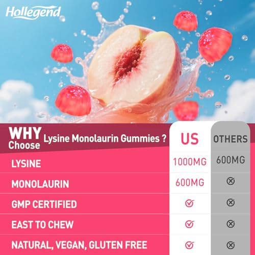 Gomitas de L-Lisina y Monolaurina 1000mg, Suplemento con Vitamina C, Zinc, Selenio y Quercetina, Apoyo Inmunológico y Salud Oral, Sabor Durazno, 60 - imagen 4