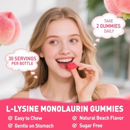 Gomitas de L-Lisina y Monolaurina 1000mg, Suplemento con Vitamina C, Zinc, Selenio y Quercetina, Apoyo Inmunológico y Salud Oral, Sabor Durazno, 60 - imagen 5