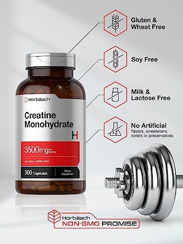 Cápsulas de Creatina Monohidratada Horbäach | 3500mg | 300 Contenido | Suplemento Sin OGM y Sin Gluten - imagen 4