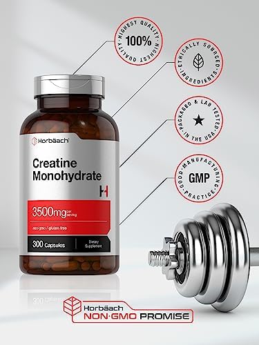 Cápsulas de Creatina Monohidratada Horbäach | 3500mg | 300 Contenido | Suplemento Sin OGM y Sin Gluten - imagen 5