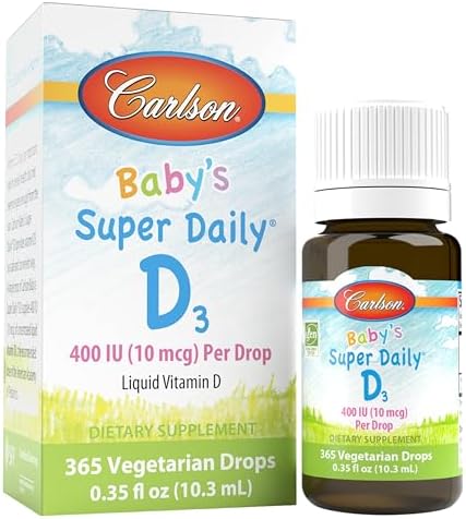 Carlson - Super Daily D3 para Bebés, Gotas de Vitamina D, 400 IU (10 mcg) por Gota, Suministro para 1 Año, Vegetariano, 365 Gotas Sin Sabor - imagen 1