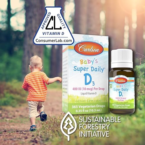 Carlson - Super Daily D3 para Bebés, Gotas de Vitamina D, 400 IU (10 mcg) por Gota, Suministro para 1 Año, Vegetariano, 365 Gotas Sin Sabor - imagen 4