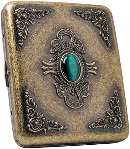Estuche metálico vintage Goshentech, cobre chapado, capacidad de 18-20, ornamentación de imitación de esmeralda, empaque de regalo (Bronce, tamaño - imagen 1