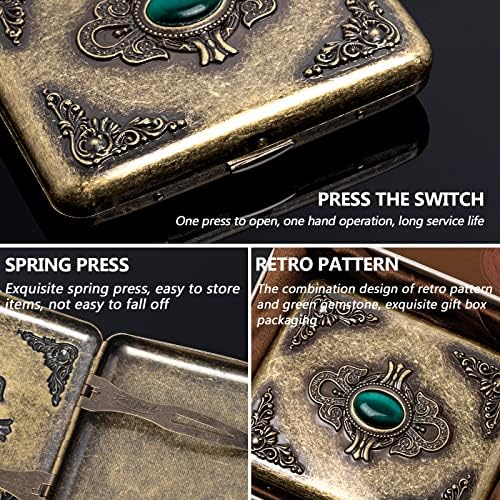 Estuche metálico vintage Goshentech, cobre chapado, capacidad de 18-20, ornamentación de imitación de esmeralda, empaque de regalo (Bronce, tamaño - imagen 6