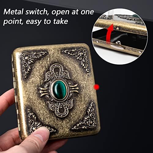 Estuche metálico vintage Goshentech, cobre chapado, capacidad de 18-20, ornamentación de imitación de esmeralda, empaque de regalo (Bronce, tamaño - imagen 7