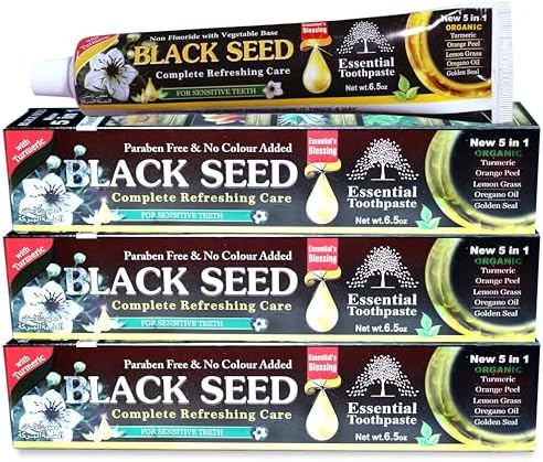 Pasta Dental Orgánica Essential Palace con Semilla Negra 100% Libre de Flúor y Base Vegetal (Paquete de 3) 6.5oz para Dientes Sensibles - imagen 1