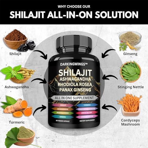 Suplemento 8 en 1 Shilajit 9000 con Ginseng Panax 1500MG, Ashwagandha 2000MG, Rhodiola Rosea 1000MG, Cúrcuma 500MG, Ginkgo Biloba 500MG, Ortiga 250MG - imagen 3
