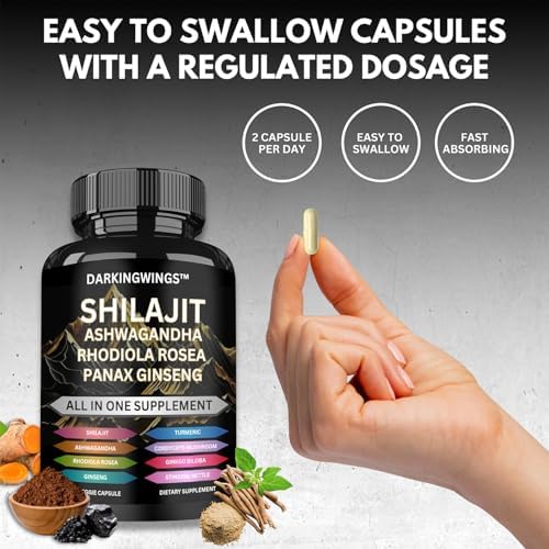 Suplemento 8 en 1 Shilajit 9000 con Ginseng Panax 1500MG, Ashwagandha 2000MG, Rhodiola Rosea 1000MG, Cúrcuma 500MG, Ginkgo Biloba 500MG, Ortiga 250MG - imagen 5