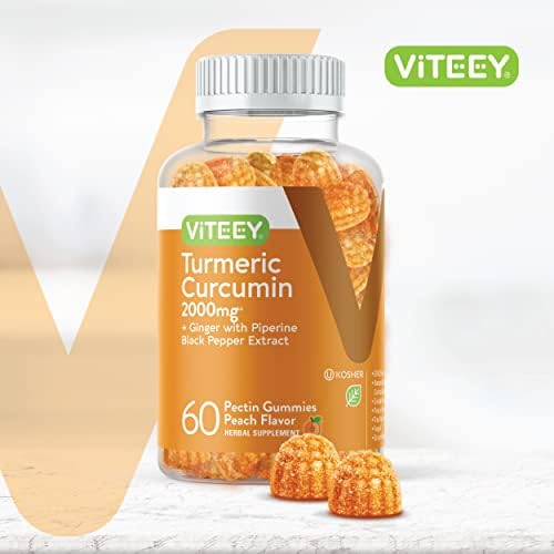 Gomitas de Cúrcuma Viteey con Cúrcuma, Jengibre y Extracto de Pimienta Negra - Apoyo Inmunológico, Piel Saludable y Salud Articular - Veganas, Sin - imagen 2