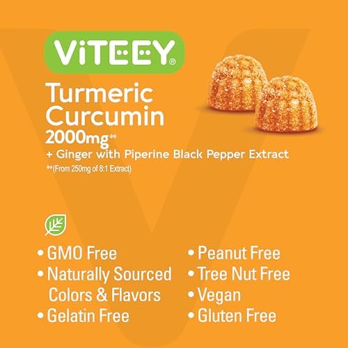 Gomitas de Cúrcuma Viteey con Cúrcuma, Jengibre y Extracto de Pimienta Negra - Apoyo Inmunológico, Piel Saludable y Salud Articular - Veganas, Sin - imagen 5