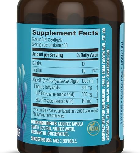 Aceite de Algas Omega 3 Vegano | DHA y EPA de Origen Vegetal | 550mg Omega-3 por Cápsula | 300mg DHA y 150mg EPA | Soporte para Corazón, Cerebro y - imagen 2