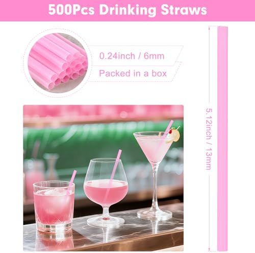 [500 Pzs] Popotes de Plástico Desechables Rosa de 5 Pulgadas - 0.24 de Diámetro, Popotes Cortos para Café, Cócteles, Bar, Café, Fiesta - imagen 2