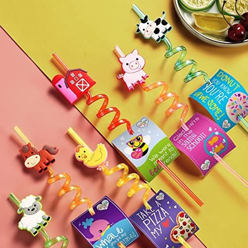 24 Popotes de Plástico Reutilizables de Animales de Granja: Gallina, Oveja, Caballo, Vaca, Cerdo para Fiesta de Cumpleaños y Regalos con 2 Cepillos - imagen 3