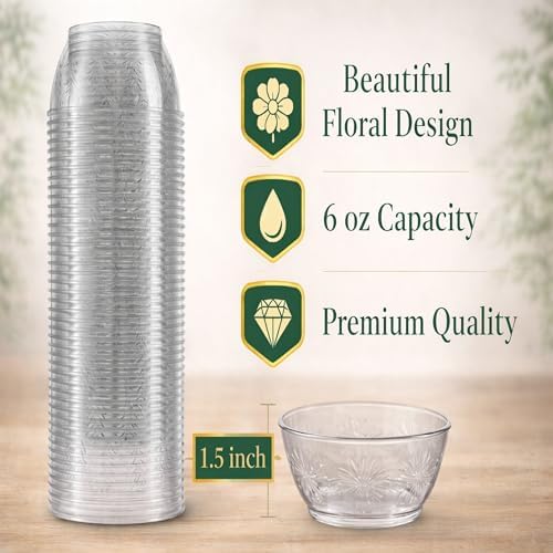 Tazones de Plástico Transparentes JoyServe Mini - Paquete de 50, 6 Oz, Desechables, Ideales para Postres, Bodas, Catering y Fiestas - imagen 2