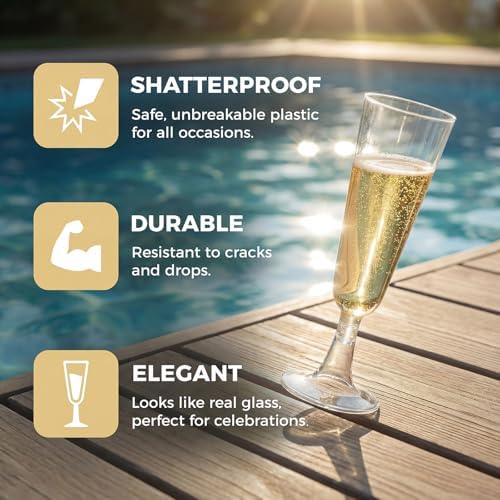 Copas de Champagne Desechables Ricvan | 60 Piezas de 5oz | Vasos de Plástico Transparentes para Bodas, Fiestas en la Alberca y Celebraciones - imagen 3