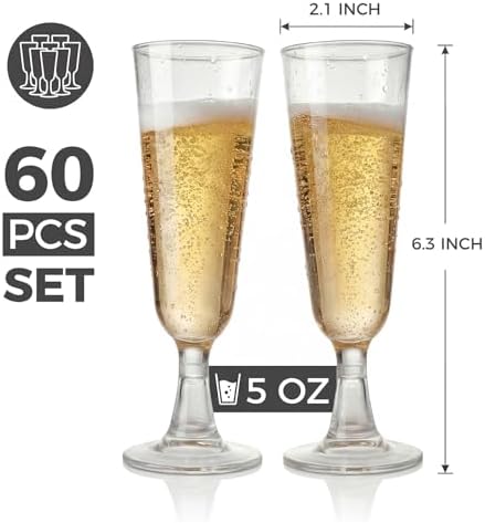 Copas de Champagne Desechables Ricvan | 60 Piezas de 5oz | Vasos de Plástico Transparentes para Bodas, Fiestas en la Alberca y Celebraciones - imagen 5
