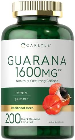 Cápsulas de Extracto de Guaraná Carlyle | 200 Contenido | Suplemento de Cafeína Natural | Sin OGM, Sin Gluten - imagen 1