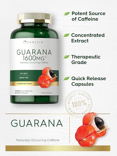 Cápsulas de Extracto de Guaraná Carlyle | 200 Contenido | Suplemento de Cafeína Natural | Sin OGM, Sin Gluten - imagen 3