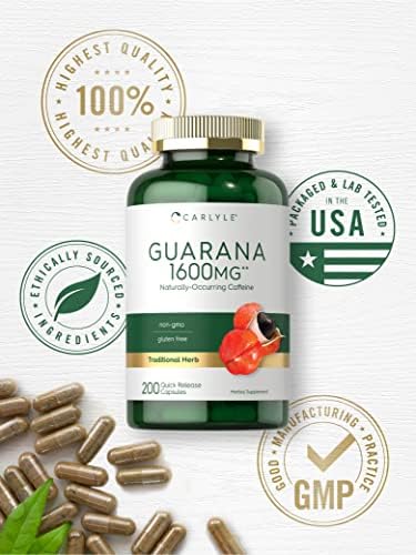 Cápsulas de Extracto de Guaraná Carlyle | 200 Contenido | Suplemento de Cafeína Natural | Sin OGM, Sin Gluten - imagen 5