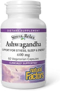 Stress-Relax KSM-66 Ashwagandha 600 mg de Natural Factors, 30 cápsulas vegetarianas (30 porciones), 60 cápsulas - imagen 1