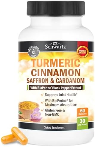 Suplemento de Cúrcuma con Azafrán, Canela y Cardamomo más Extracto de Pimienta Negra BioPerine para Mejor Absorción, 60 Cápsulas - imagen 1