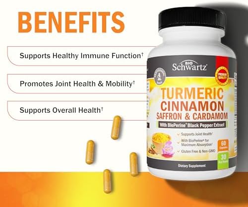 Suplemento de Cúrcuma con Azafrán, Canela y Cardamomo más Extracto de Pimienta Negra BioPerine para Mejor Absorción, 60 Cápsulas - imagen 4