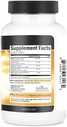 Suplemento de Cúrcuma con Azafrán, Canela y Cardamomo más Extracto de Pimienta Negra BioPerine para Mejor Absorción, 60 Cápsulas - imagen 7