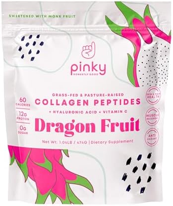 Pinky Colágeno Hidrolizado con Ácido Hialurónico y Vitamina C - Sabor Fruta del Dragón (1lb/474g), Apoya la Salud de Piel, Cabello y Digestión, 13g - imagen 1