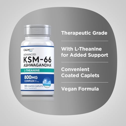 Suplemento de Extracto de Ashwagandha KSM-66 Piping Rock | 800mg Complejo | 100 Tabletas | Fórmula Avanzada con L-Theanina | Vegano, No Transgénico, - imagen 4