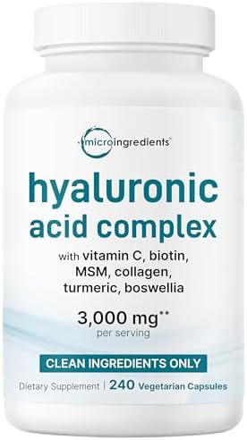 Complejo de Ácido Hialurónico Micro Ingredients, 240 Cápsulas Vegetarianas | con Colágeno, MSM, Vitamina C, Biotina, Cúrcuma y Boswellia | Sin OGM, - imagen 1