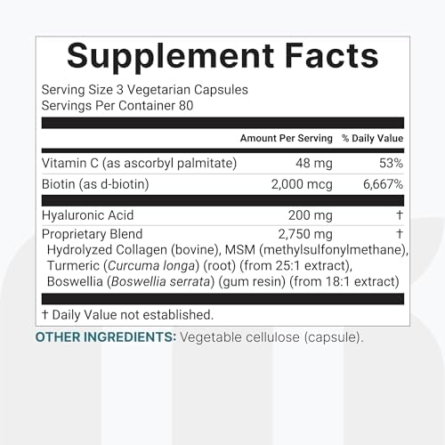 Complejo de Ácido Hialurónico Micro Ingredients, 240 Cápsulas Vegetarianas | con Colágeno, MSM, Vitamina C, Biotina, Cúrcuma y Boswellia | Sin OGM, - imagen 6