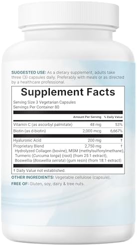 Complejo de Ácido Hialurónico Micro Ingredients, 240 Cápsulas Vegetarianas | con Colágeno, MSM, Vitamina C, Biotina, Cúrcuma y Boswellia | Sin OGM, - imagen 8