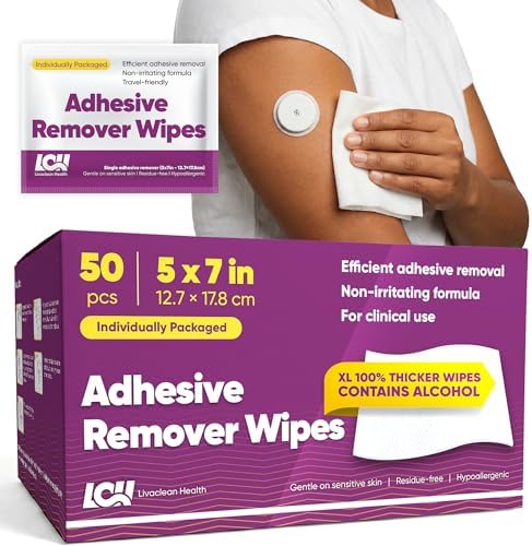 Toallitas Removedoras de Adhesivo Grande 50 CT – 5x7 60 GSM, Eliminador Médico de Adhesivo para Piel – Toallitas para Vendajes y Residuos de Ostomía - imagen 1