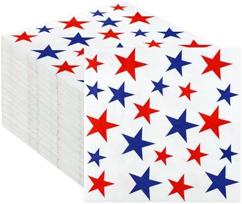 100 Pzs Servilletas de Cóctel Patrióticas Rojo y Azul con Estrellas, Desechables de 3 Capas para Fiestas del 4 de Julio y Memorial, 5 x 5 Pulgadas - imagen 1