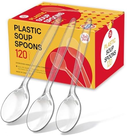 Cucharas de Plástico para Sopa, Cubiertos Desechables Resistentes, Tazón Profundo para Comida Caliente, Paquete de 120 piezas - imagen 1